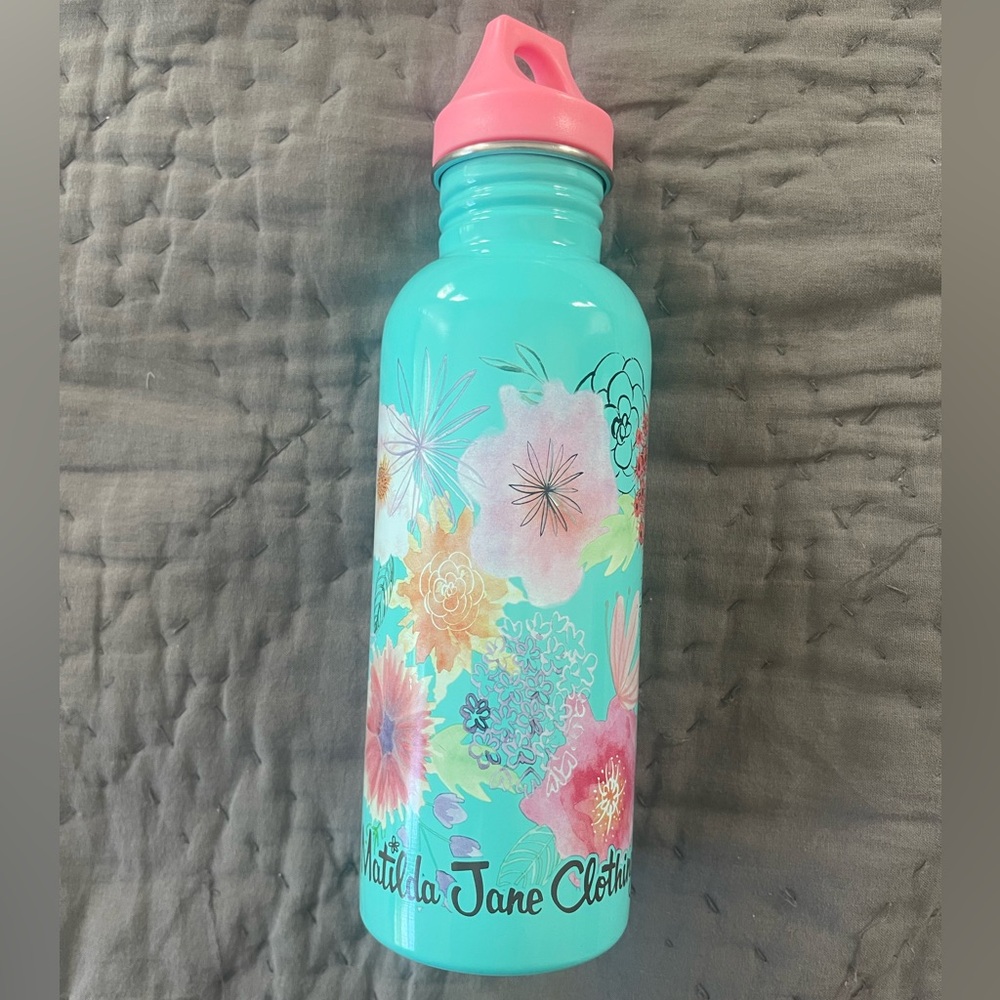 Matilda Jane Aqua Pink Floral Water Bottle Preppy Screw Top Thermos